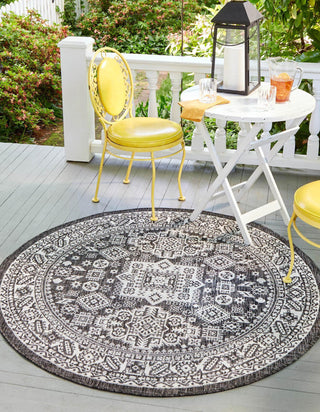 Unique Loom Outdoor Aztec T-KZOD17 Charcoal Gray Area Rug Round Lifestyle Image