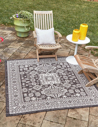 Unique Loom Outdoor Aztec T-KZOD17 Charcoal Gray Area Rug Square Lifestyle Image