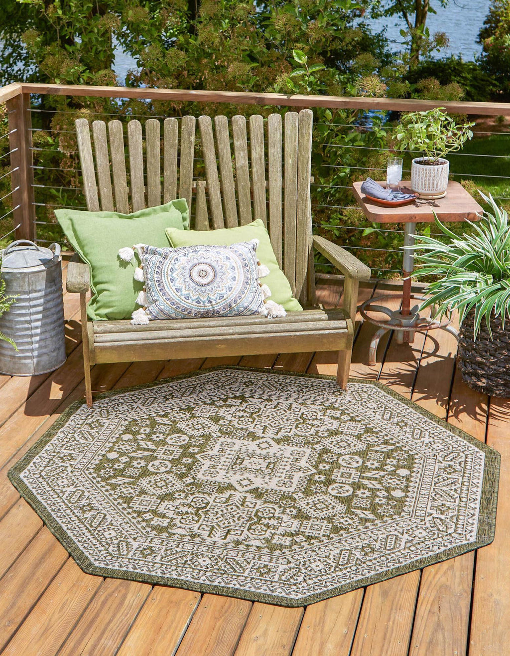Unique Loom Outdoor Aztec T-KZOD17 Green Area Rug Octagon Lifestyle Image Feature