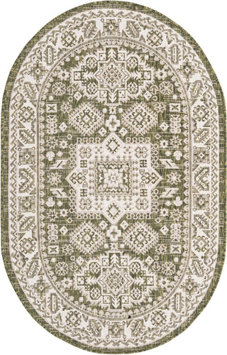 Unique Loom Outdoor Aztec T-KZOD17 Green Area Rug Oval Top-down Image