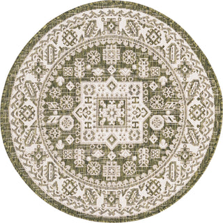 Unique Loom Outdoor Aztec T-KZOD17 Green Area Rug Round Top-down Image