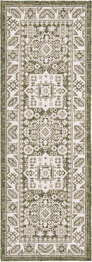 Unique Loom Outdoor Aztec T-KZOD17 Green Area Rug Runner Top-down Image