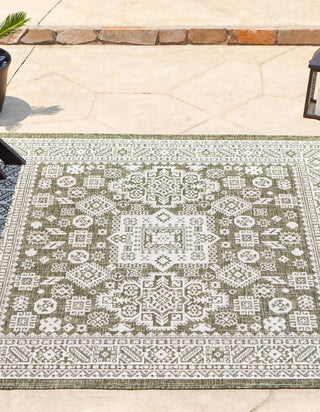 Unique Loom Outdoor Aztec T-KZOD17 Green Area Rug Square Lifestyle Image