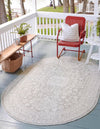 Unique Loom Outdoor Aztec T-KZOD17 Light Gray Area Rug Oval Lifestyle Image
