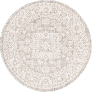 Unique Loom Outdoor Aztec T-KZOD17 Light Gray Area Rug Round Top-down Image