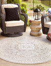 Unique Loom Outdoor Aztec T-KZOD17 Light Gray Area Rug Round Lifestyle Image