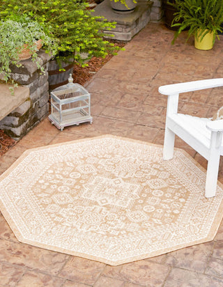 Unique Loom Outdoor Aztec T-KZOD17 Natural Area Rug Octagon Lifestyle Image