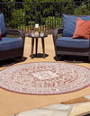 Unique Loom Outdoor Aztec T-KZOD17 Rust Red Area Rug Round Lifestyle Image