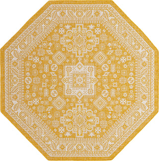 Unique Loom Outdoor Aztec T-KZOD17 Yellow Area Rug Octagon Top-down Image