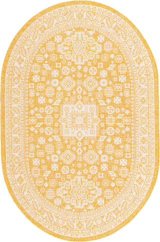 Unique Loom Outdoor Aztec T-KZOD17 Yellow Area Rug Oval Top-down Image