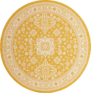 Unique Loom Outdoor Aztec T-KZOD17 Yellow Area Rug Round Top-down Image