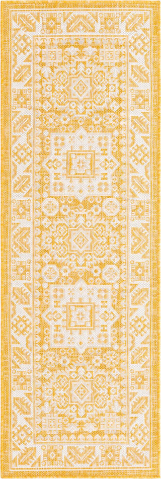 Unique Loom Outdoor Aztec T-KZOD17 Yellow Area Rug Runner Top-down Image