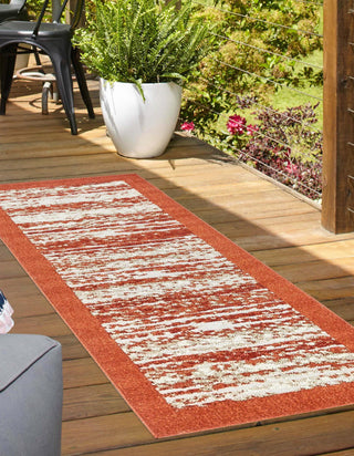 Unique Loom Outdoor Border T-AHENK-LAGOS-F872A Terracotta Area Rug Runner Lifestyle Image