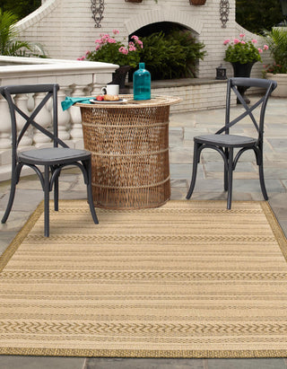 Unique Loom Outdoor Border T-KOZA-20307A Beige Area Rug Rectangle Lifestyle Image Feature
