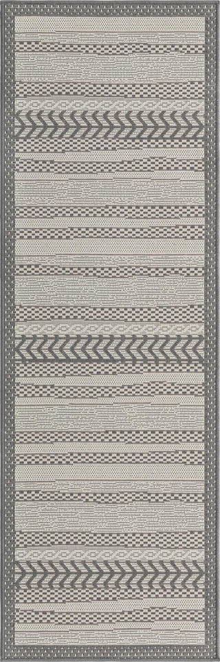 Unique Loom Outdoor Border T-KOZA-20307A Gray Area Rug Runner Top-down Image