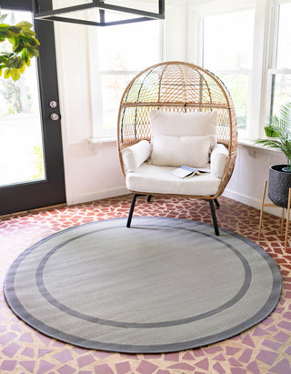 Unique Loom Outdoor Border T-KOZA-20413A Gray Area Rug Round Lifestyle Image