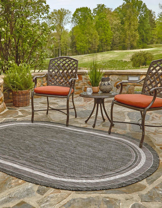 Unique Loom Outdoor Border T-KOZA-20597B Area Rug Oval Lifestyle Image