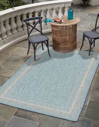 Unique Loom Outdoor Border T-KOZA-20597B Aquamarine Area Rug Rectangle Lifestyle Image Feature