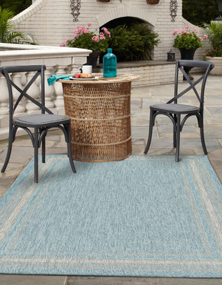 Unique Loom Outdoor Border T-KOZA-20597B Aquamarine Area Rug Rectangle Lifestyle Image