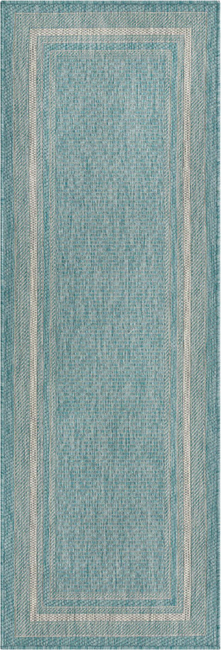 Unique Loom Outdoor Border T-KOZA-20597B Aquamarine Area Rug Runner Top-down Image