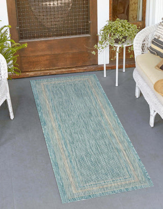 Unique Loom Outdoor Border T-KOZA-20597B Aquamarine Area Rug Runner Lifestyle Image
