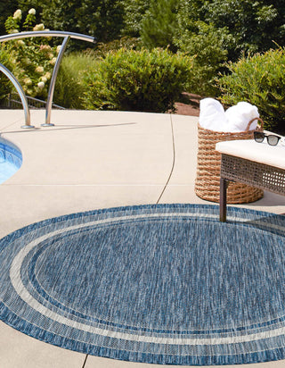 Unique Loom Outdoor Border T-KOZA-20597B Blue Area Rug Round Lifestyle Image