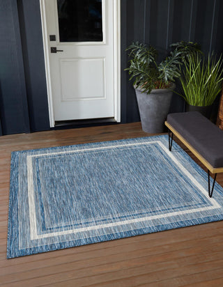 Unique Loom Outdoor Border T-KOZA-20597B Blue Area Rug Square Lifestyle Image