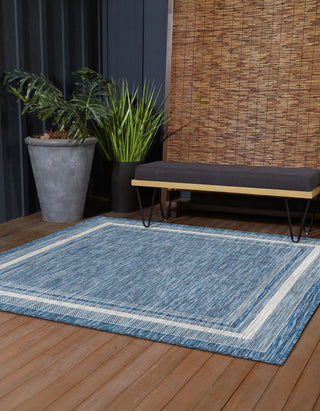 Unique Loom Outdoor Border T-KOZA-20597B Blue Area Rug Square Lifestyle Image