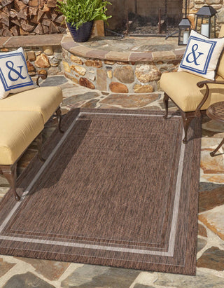Unique Loom Outdoor Border T-KOZA-20597B Brown Area Rug Rectangle Lifestyle Image