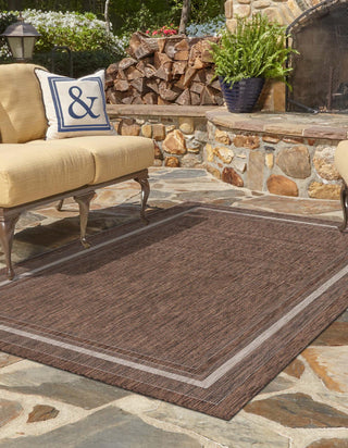 Unique Loom Outdoor Border T-KOZA-20597B Brown Area Rug Rectangle Lifestyle Image