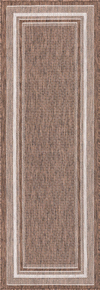 Unique Loom Outdoor Border T-KOZA-20597B Brown Area Rug Runner Top-down Image