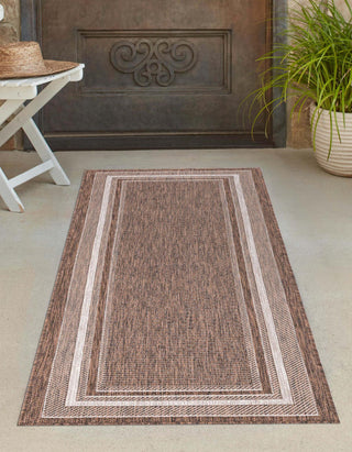 Unique Loom Outdoor Border T-KOZA-20597B Brown Area Rug Runner Lifestyle Image