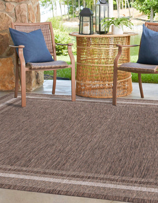 Unique Loom Outdoor Border T-KOZA-20597B Brown Area Rug Square Lifestyle Image
