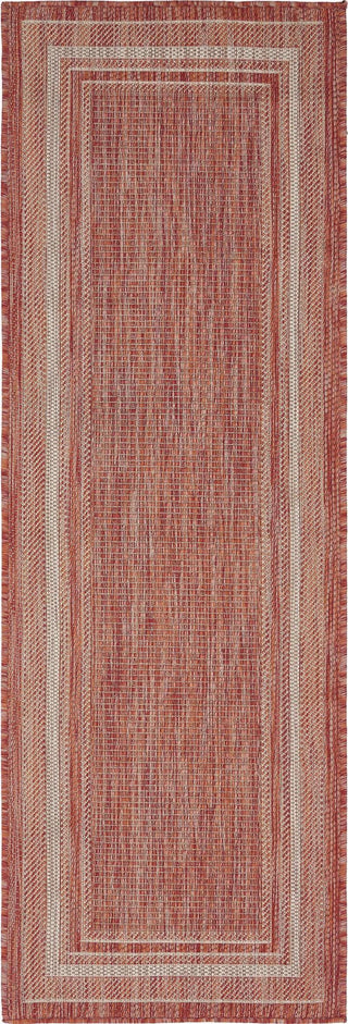 Unique Loom Outdoor Border T-KOZA-20597B Rust Red Area Rug Runner Top-down Image