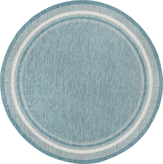 Unique Loom Outdoor Border T-KOZA-20597B Teal Area Rug Round Top-down Image