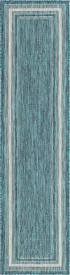 Unique Loom Outdoor Border T-KOZA-20597B Teal Area Rug Runner Top-down Image