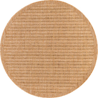 Unique Loom Outdoor Border T-KOZA-K3011A Light Brown Area Rug Round Top-down Image