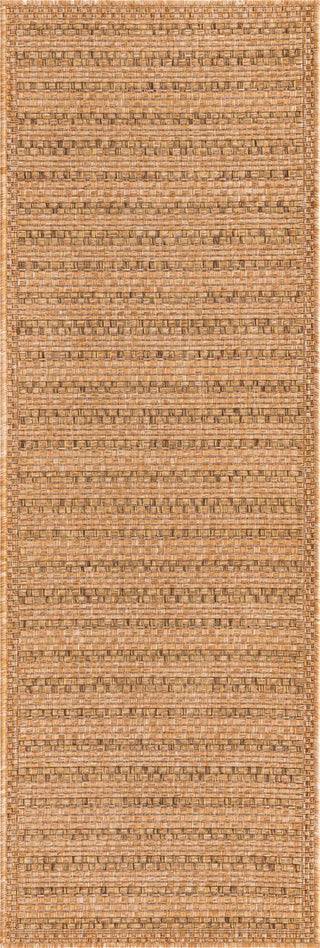 Unique Loom Outdoor Border T-KOZA-K3011A Light Brown Area Rug Runner Top-down Image