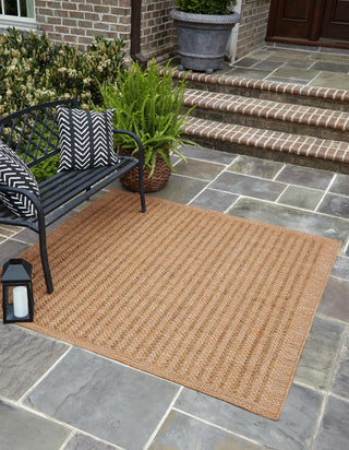 Unique Loom Outdoor Border T-KOZA-K3011A Light Brown Area Rug Square Lifestyle Image