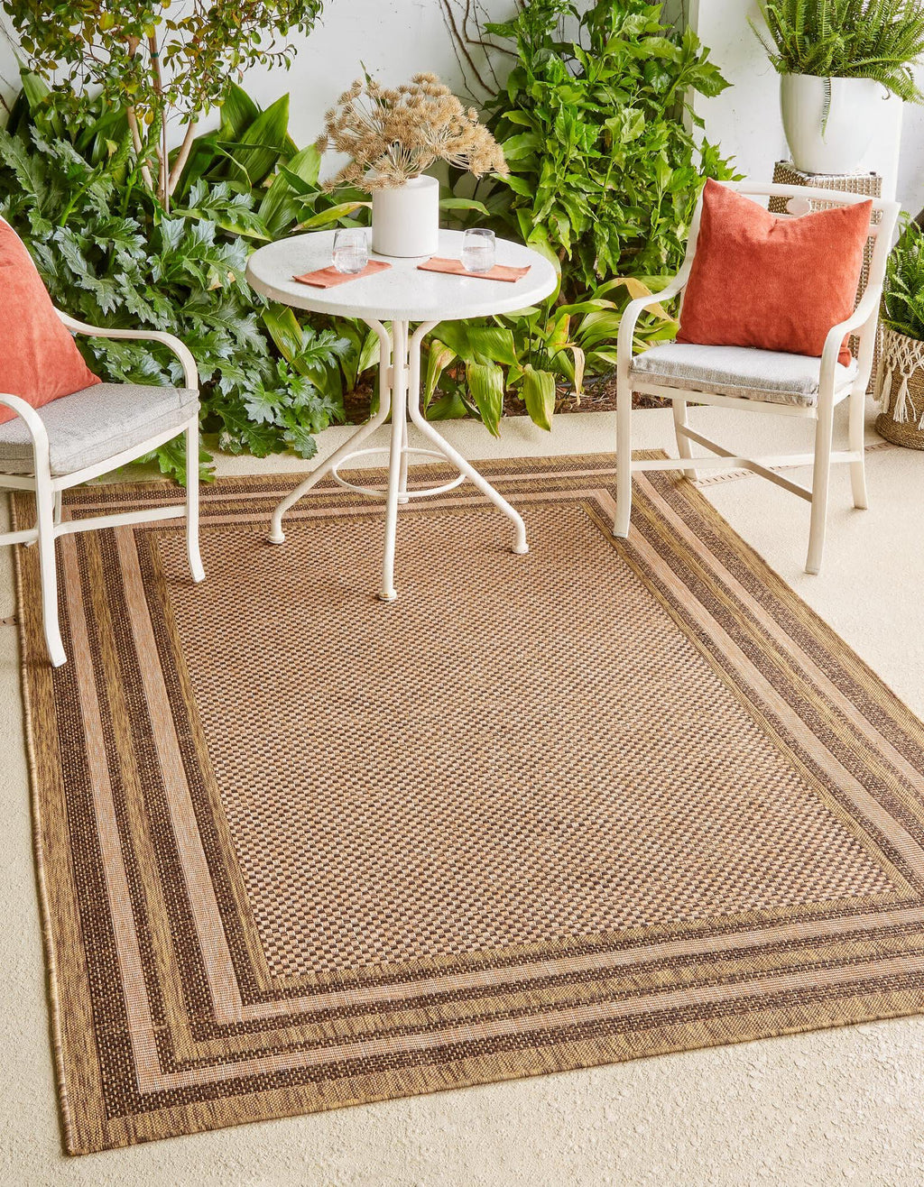 Unique Loom Outdoor Border T-KOZA-K3012A Light Brown Area Rug Rectangle Lifestyle Image Feature