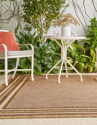 Unique Loom Outdoor Border T-KOZA-K3012A Light Brown Area Rug Rectangle Lifestyle Image