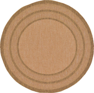 Unique Loom Outdoor Border T-KOZA-K3012A Tan Area Rug Round Top-down Image