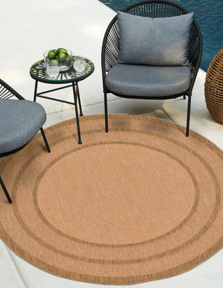Unique Loom Outdoor Border T-KOZA-K3012A Tan Area Rug Round Lifestyle Image