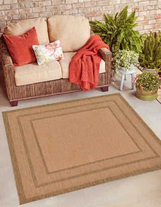 Unique Loom Outdoor Border T-KOZA-K3012A Tan Area Rug Square Lifestyle Image