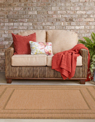 Unique Loom Outdoor Border T-KOZA-K3012A Tan Area Rug Square Lifestyle Image