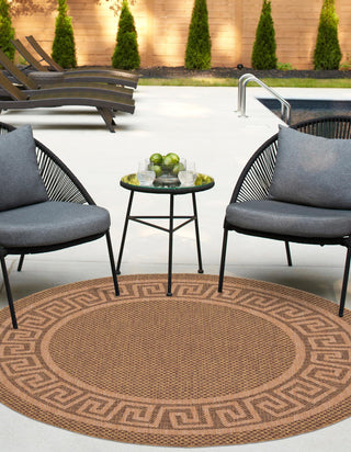 Unique Loom Outdoor Border T-KOZA-K3040A Brown Area Rug Round Lifestyle Image