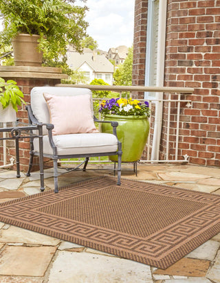 Unique Loom Outdoor Border T-KOZA-K3040A Brown Area Rug Square Lifestyle Image