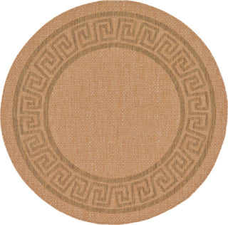 Unique Loom Outdoor Border T-KOZA-K3040A Light Brown Area Rug Round Top-down Image