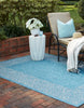 Unique Loom Outdoor Border T-KZOD1 Aqua Area Rug Rectangle Lifestyle Image