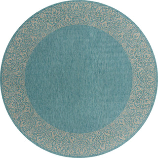 Unique Loom Outdoor Border T-KZOD1 Aqua Area Rug Round Top-down Image